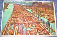 BRITISH EMPIRE POSTER 'A RAFT OF CANADIAN TIMBER APPROACHING THE MILL' 1920's