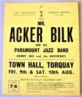 ACKER BILK WINDOW CARD CONCERT POSTER FRI & SAT 9th & 10th AUG 1968 TORQUAY U.K.