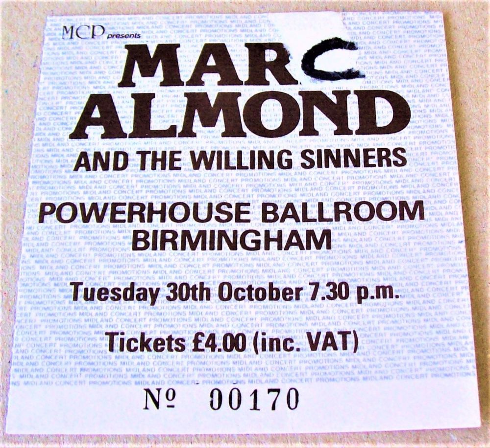 MARC ALMOND-SOFT CELL CONCERT TICKET TUE 30th OCT 1984 POWERHOUSE IN BIRMIN