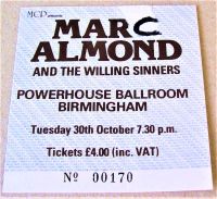 MARC ALMOND-SOFT CELL CONCERT TICKET TUE 30th OCT 1984 POWERHOUSE IN BIRMINGHAM