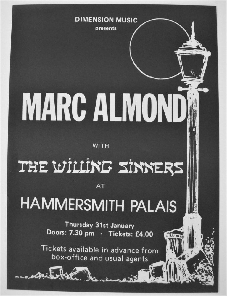 MARC ALMOND-SOFT CELL CONCERT FLYER THUR 31st JAN 1985 HAMMERSMITH PALAIS L