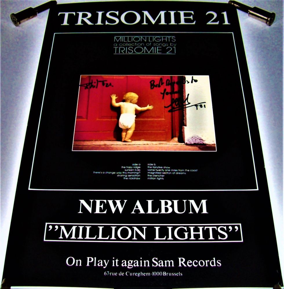 TRISOMIE 21 RARE AUTO'D FRENCH REC COM PROMO POSTER 'MILLION LIGHTS' ALBUM 