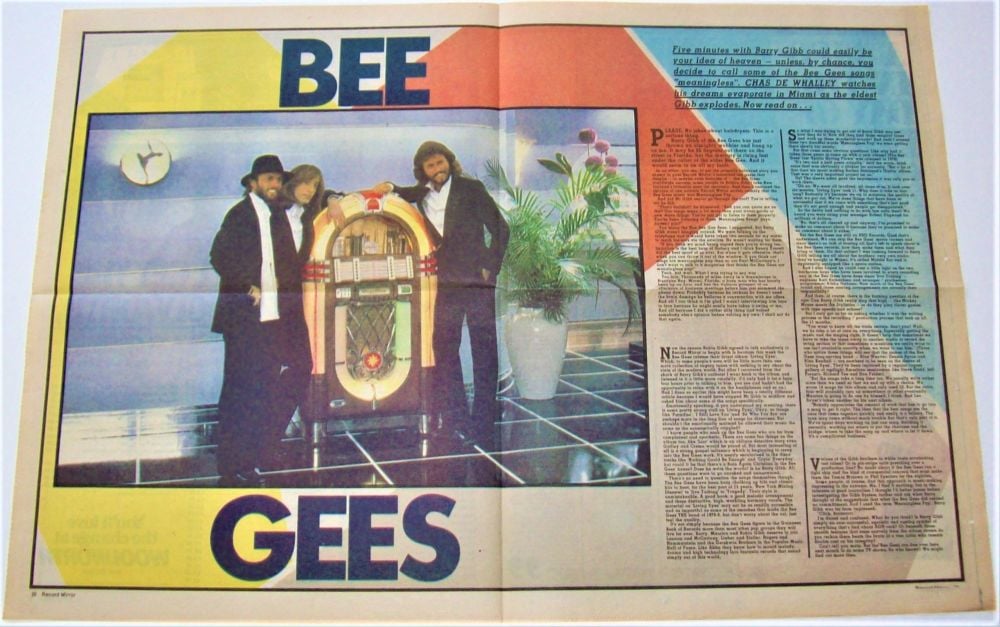 BEE GEES SUPERB CENTRE SPREAD POSTER-ARTICLE UK RECORD MIRROR 31st OCTOBER 