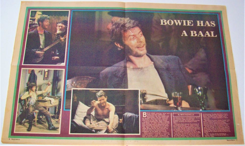 DAVID BOWIE CENTRE SPREAD POSTER-ARTICLE 'BAAL' UK TV PLAY RECORD MIRROR 19