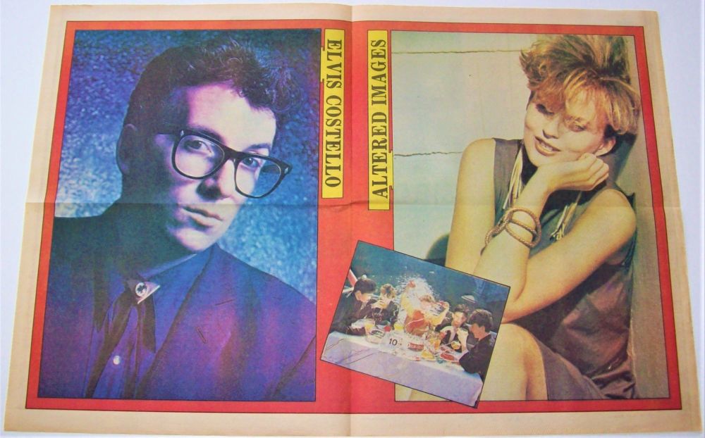 ELVIS COSTELLO ALTERED IMAGES 2 PAGE POSTERS RECORD MIRROR OCTOBER 24th 198