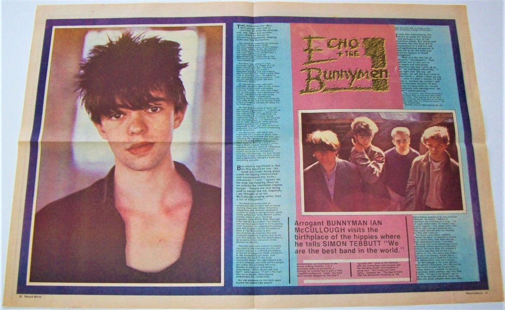 ECHO AND THE BUNNYMEN FABULOUS CENTRE SPREAD POSTER-ARTICLE RECORD MIRROR 1