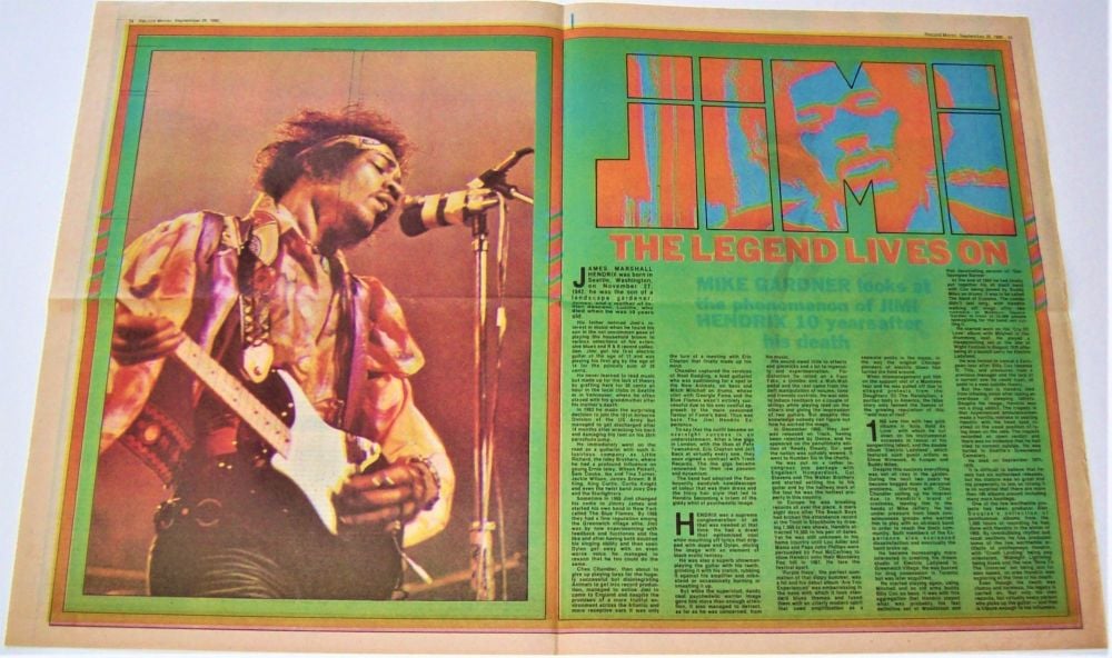 JIMI HENDRIX RARE CENTRE SPREAD POSTER-ARTICLE RECORD MIRROR SEPTEMBER 20th