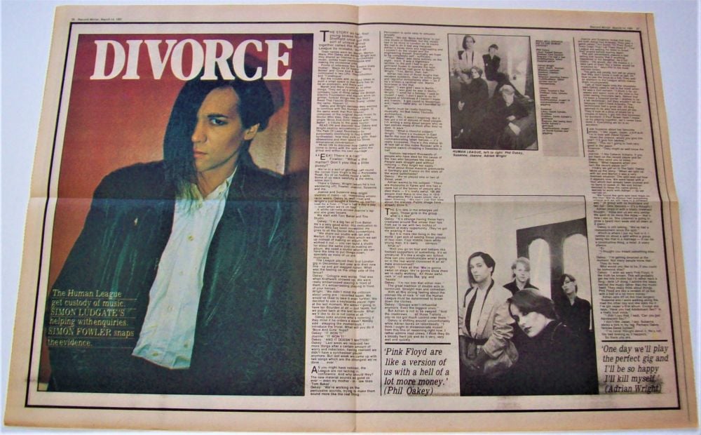 THE HUMAN LEAGUE RARE CENTRE SPREAD POSTER-ARTICLE RECORD MIRROR 14th MARCH