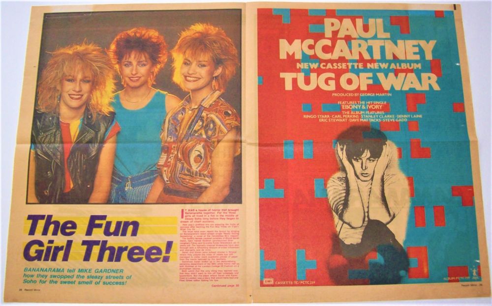 THE BEATLES PAUL McCARTNEY BANANARAMA ARTICLE-ADVERT RECORD MIRROR MAY 1st 