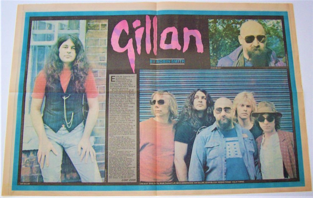 DEEP PURPLE GILLAN CENTRE SPREAD POSTER-ARTICLE RECORD MIRROR OCTOBER 18th 