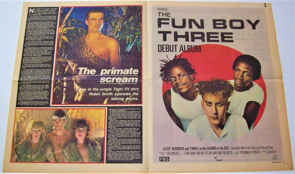 FUN BOY THREE TIGHT FIT DOUBLE ARTICLE- ADVERT RECORD MIRROR MARCH 13th 198