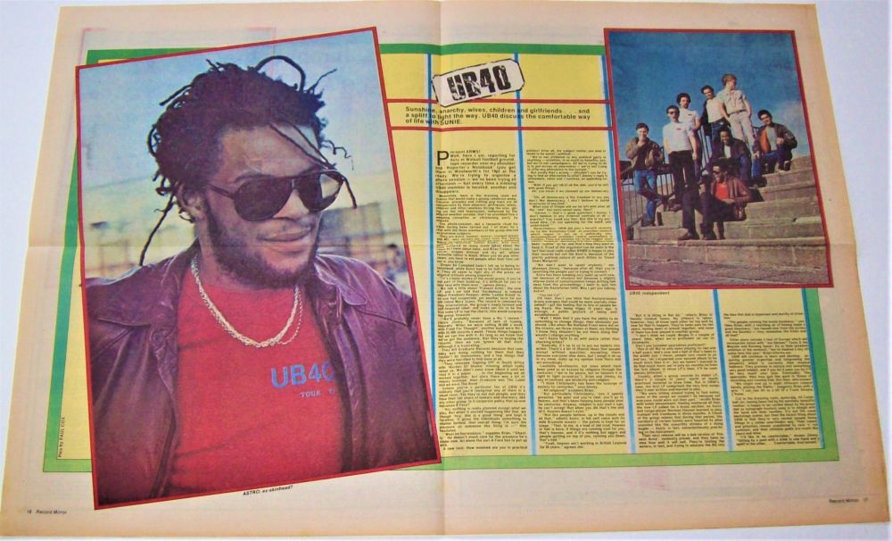 UB40 REALLY STUNNING AND RARE CENTRE SPREAD POSTER-ARTICLE RECORD MIRROR 19