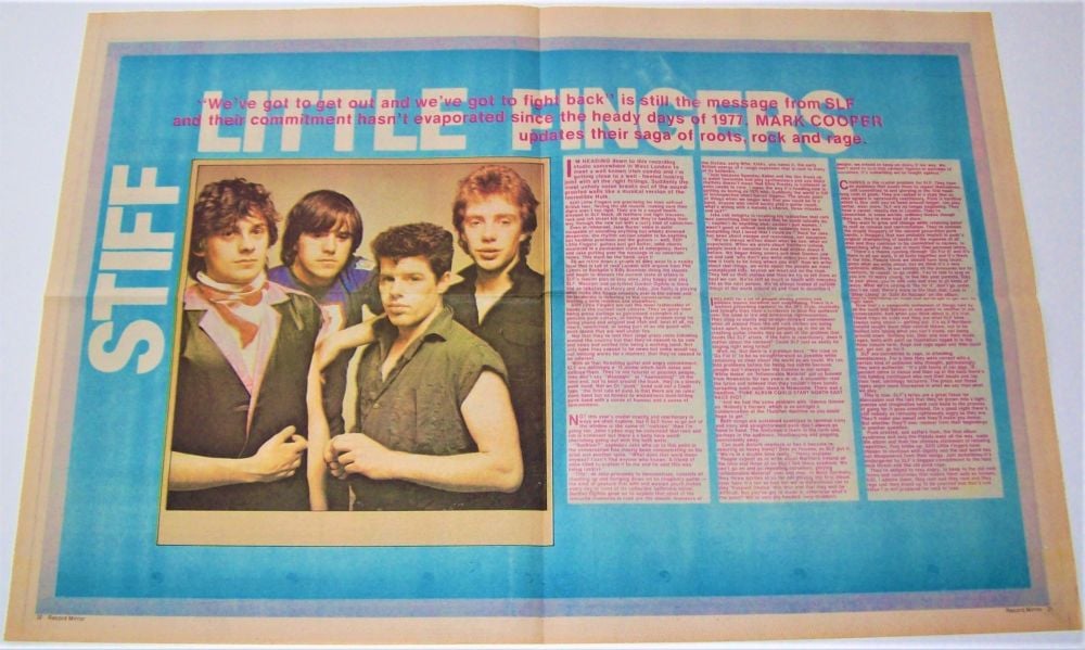 STIFF LITTLE FINGERS FABULOUS CENTRE SPREAD POSTER-ARTICLE RECORD MIRROR 19