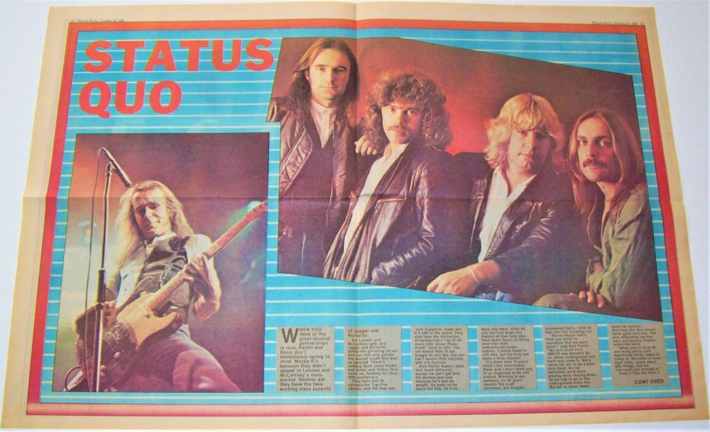 STATUS QUO STUNNING CENTRE SPREAD RECORD MIRROR POSTER-ARTICLE OCTOBER 25th