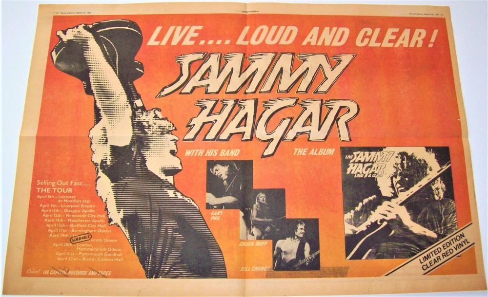 SAMMY HAGAR 'LOUD AND CLEAR' ALBUM AND TOUR ADVERT RECORD MIRROR MARCH 22nd