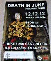 DEATH IN JUNE CONCERT TICKET WED 12th DEC 2012 'HEILIGE!' TOUR KLUB K4 IN PRAGUE