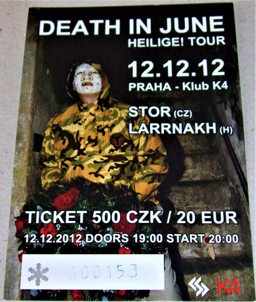 DEATH IN JUNE CONCERT TICKET WED 12th DEC 2012 'HEILIGE!' TOUR KLUB K4 IN P