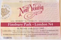 NEIL YOUNG BOOKER T. & M.G.'S CONCERT TICKET SUN 11th JULY 1993 FINSBURY PARK UK
