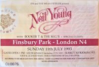 NEIL YOUNG BOOKER T. & M.G.'S CONCERT TICKET SUN 11th JULY 1993 FINSBURY PARK UK