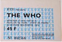 THE WHO RARE CONCERT TICKET FOR WEDNESDAY 16th MAY 1979 PAVILLON DE PARIS FRANCE