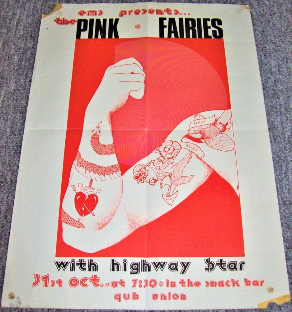 PINK FAIRIES RARE CONCERT POSTER FOR SUN 31st OCT 1971 QUEENS UNIVERSITY BE