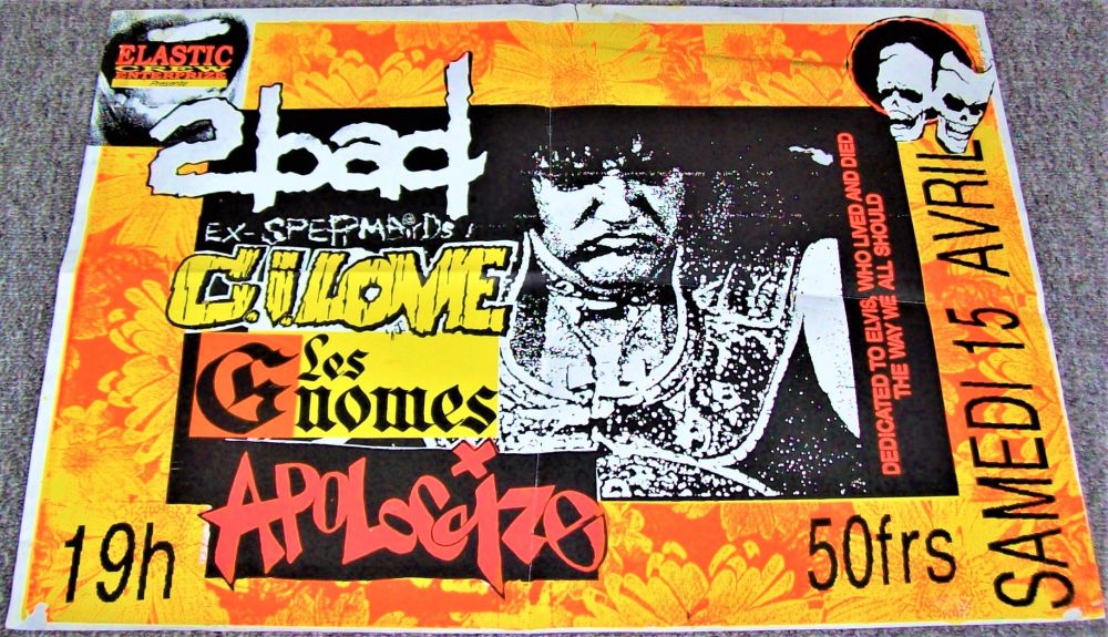2BAD G.I. LOVE LES GNOMES APOLOGIZE CONCERT POSTER SAT 15th APRIL 1989 IN F