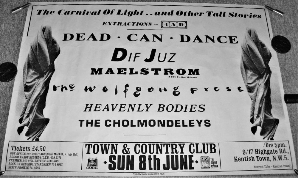 DEAN CAN DANCE THE WOLFGANG PRESS RARE CONCERT POSTER SUN 8th JUNE 1986 LON