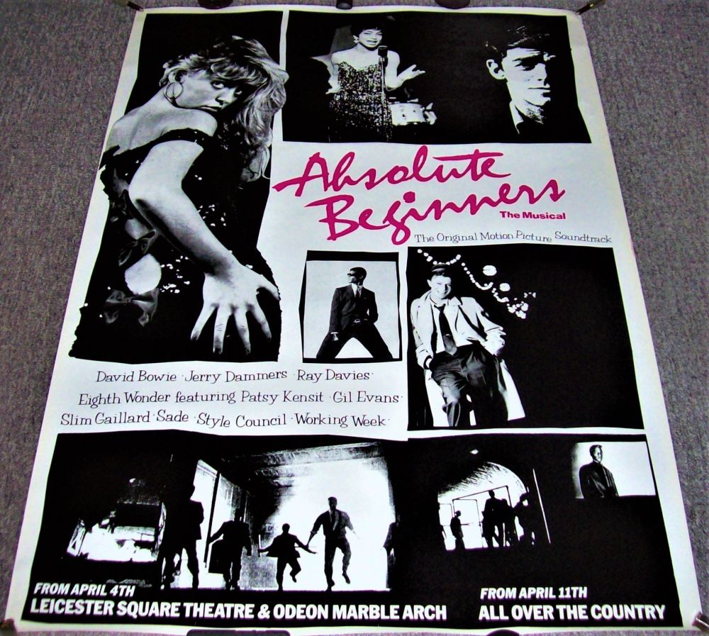 DAVID BOWIE RARE UK LONDON PREMIERE PROMO POSTER 'ABSOLUTE BEGINNERS' FILM 