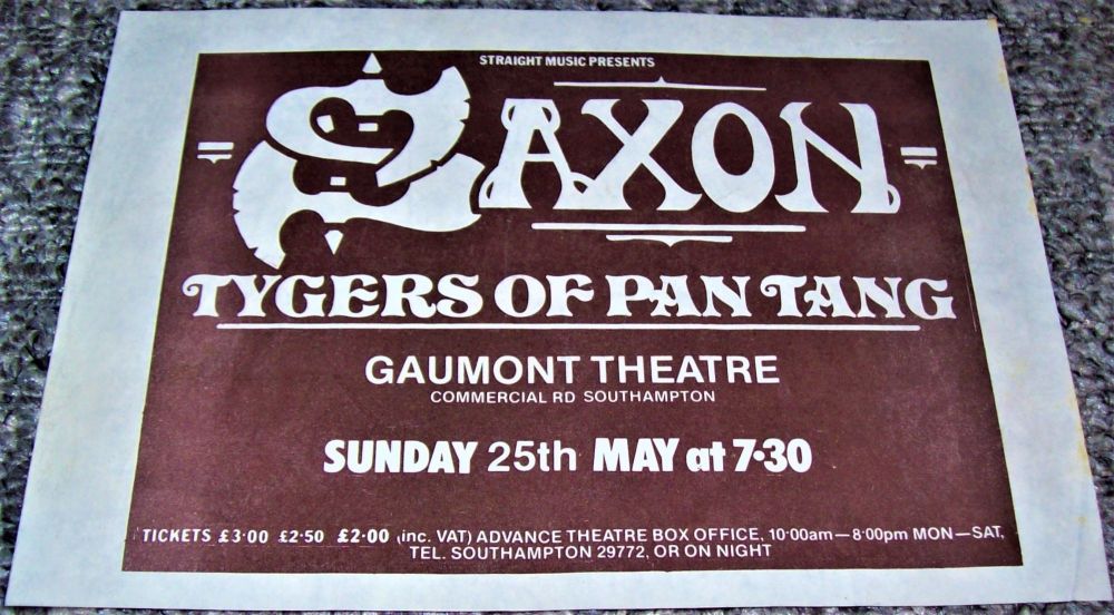 SAXON TYGERS OF PAN TANG CONCERT FLYER-HANDBILL SUN 25th MAY 1980 SOUTHAMPT