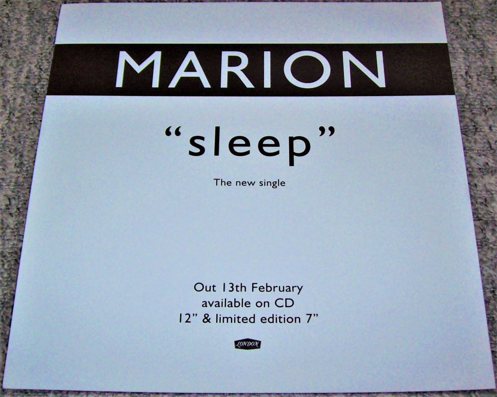MARION SUPER RARE U.K. RECORD COMPANY PROMO WINDOW CARD FOR 'SLEEP' SINGLE 
