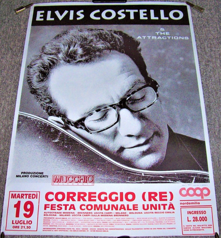 ELVIS COSTELLO STUNNING RARE CONCERT POSTER TUESDAY 19th JULY 1994 MODENA I