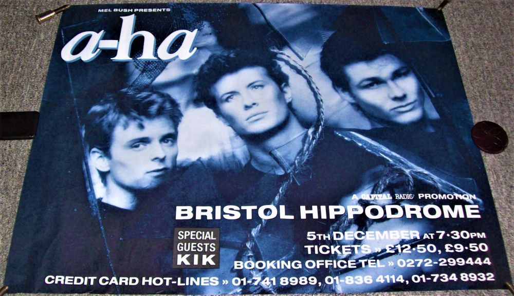 A-HA SUPERB RARE CONCERT POSTER MONDAY DECEMBER 5th 1988 BRISTOL HIPPODROME