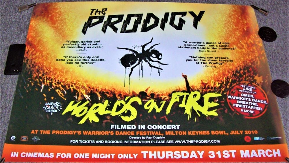 THE PRODIGY REALLY STUNNING UK PROMO POSTER 'WORLD'S ON FIRE' FILM RELEASE 