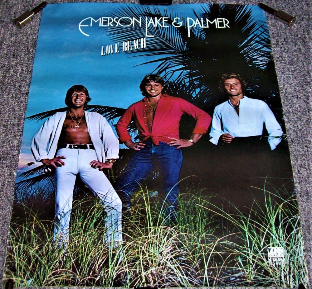 EMERSON LAKE AND PALMER U.K. RECORD COMPANY PROMO POSTER 'LOVE BEACH' ALBUM