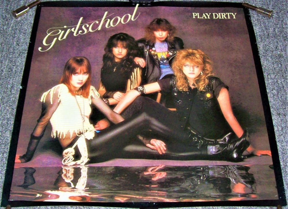 GIRLSCHOOL SUPERB RARE U.K. RECORD COMPANY PROMO POSTER 'PLAY DIRTY' ALBUM 