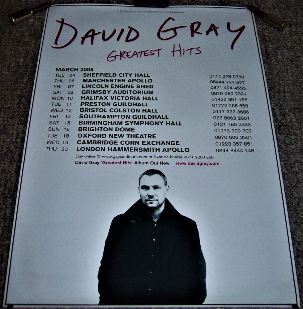 DAVID GRAY ABSOLUTELY FABULOUS U.K. 'GREATEST HITS' TOUR POSTER FOR MARCH 2