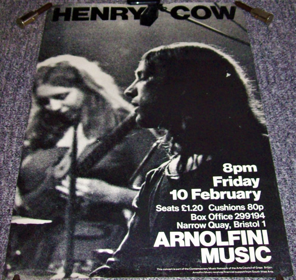 HENRY COW CONCERT POSTER FRIDAY 10th FEBRUARY 1978 ARNOLFINI GALLERY BRISTO