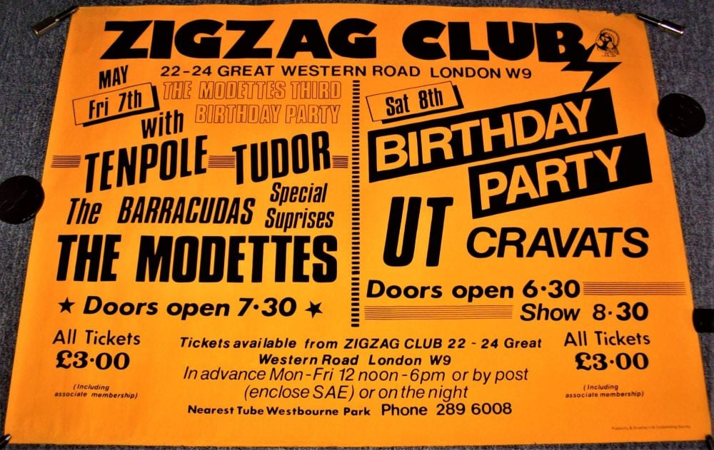 THE BIRTHDAY PARTY NICK CAVE TENPOLE TUDOR CONCERTS POSTER MAY 1982 ZIG ZAG