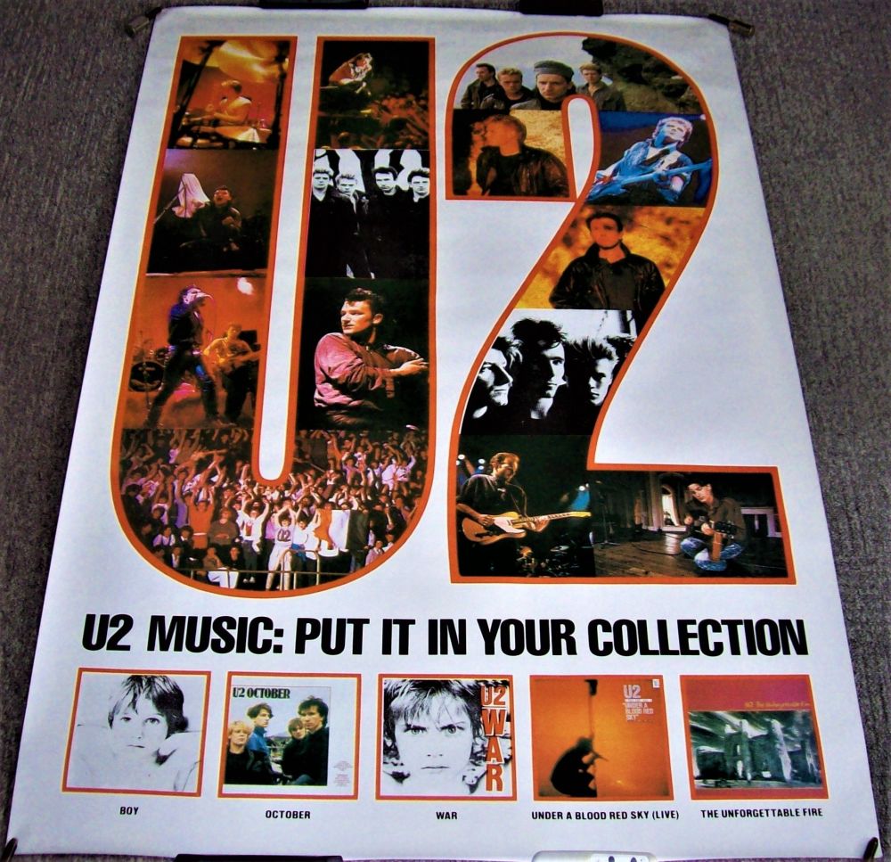 U2 U.K. STUNNING RARE RECORD COMPANY PROMO POSTER FOR ALBUMS BACK CATALOGUE