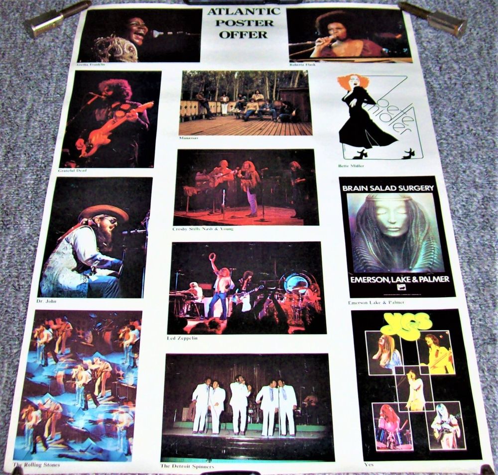 LED ZEPPELIN STONES YES ELP CSN&Y ATLANTIC RECORD COMPANY 'BANDS' POSTER UK