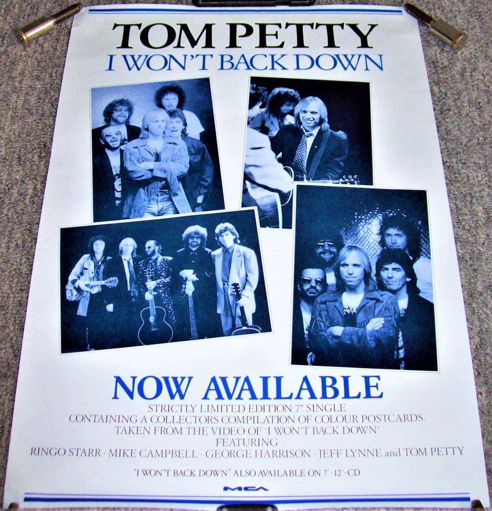 TOM PETTY RARE U.K. RECORD COMPANY PROMO POSTER 'I WON'T BACK DOWN' SINGLE 