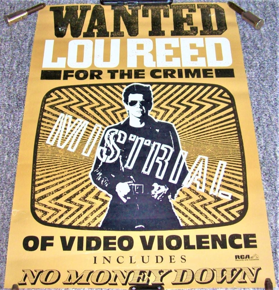 LOU REED SUPERB RARE U.K. RECORD COMPANY PROMO POSTER FOR 'MISTRIAL' ALBUM 