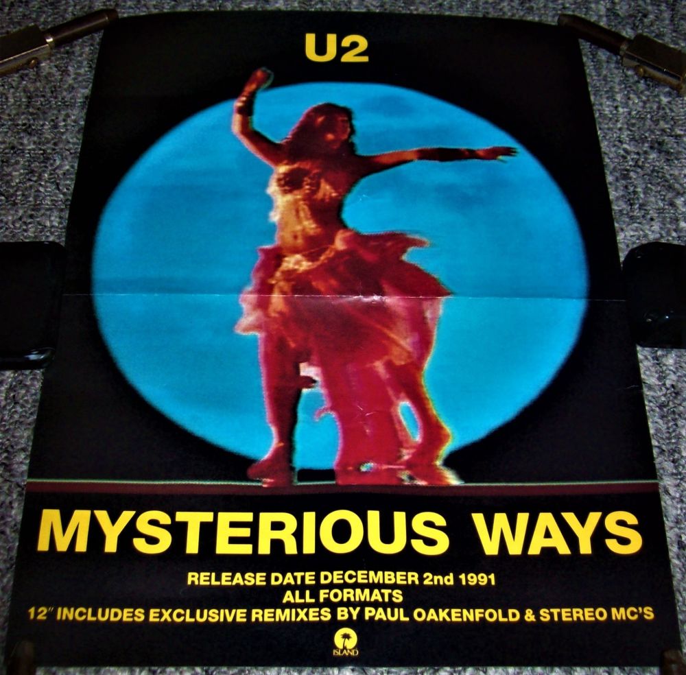 U2 STUNNING RARE U.K. RECORD COMPANY PROMO POSTER 'MYSTERIOUS WAYS' SINGLE 