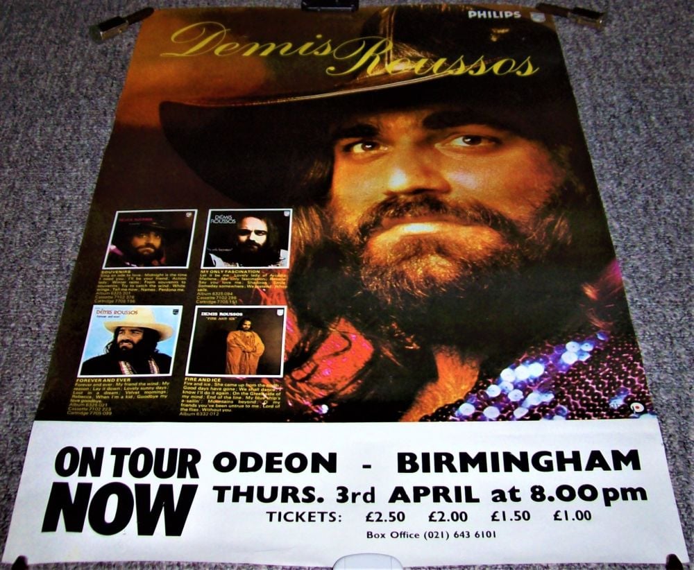 DEMIS ROUSSOS STUNNING CONCERT POSTER THURS 3rd APRIL 1975 BIRMINGHAM ODEON