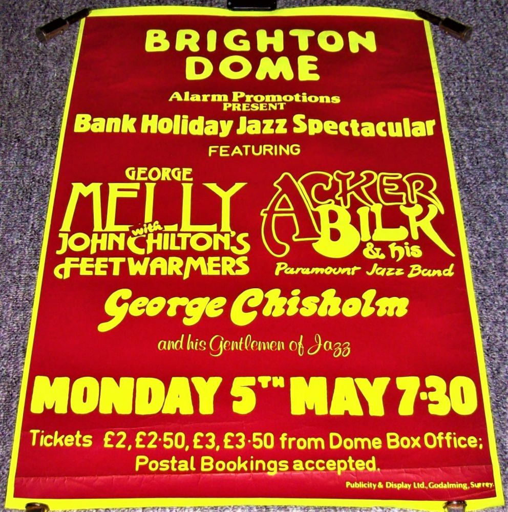 GEORGE MELLY ACKER BILK GEORGE CHISHOLM JAZZ CONCERT POSTER MON 5th MAY 198