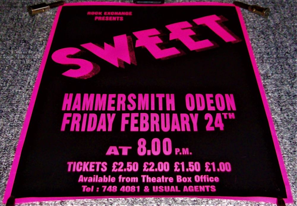 SWEET STUNNING RARE CONCERT POSTER FRIDAY 24th FEBRUARY 1978 HAMMERSMITH OD