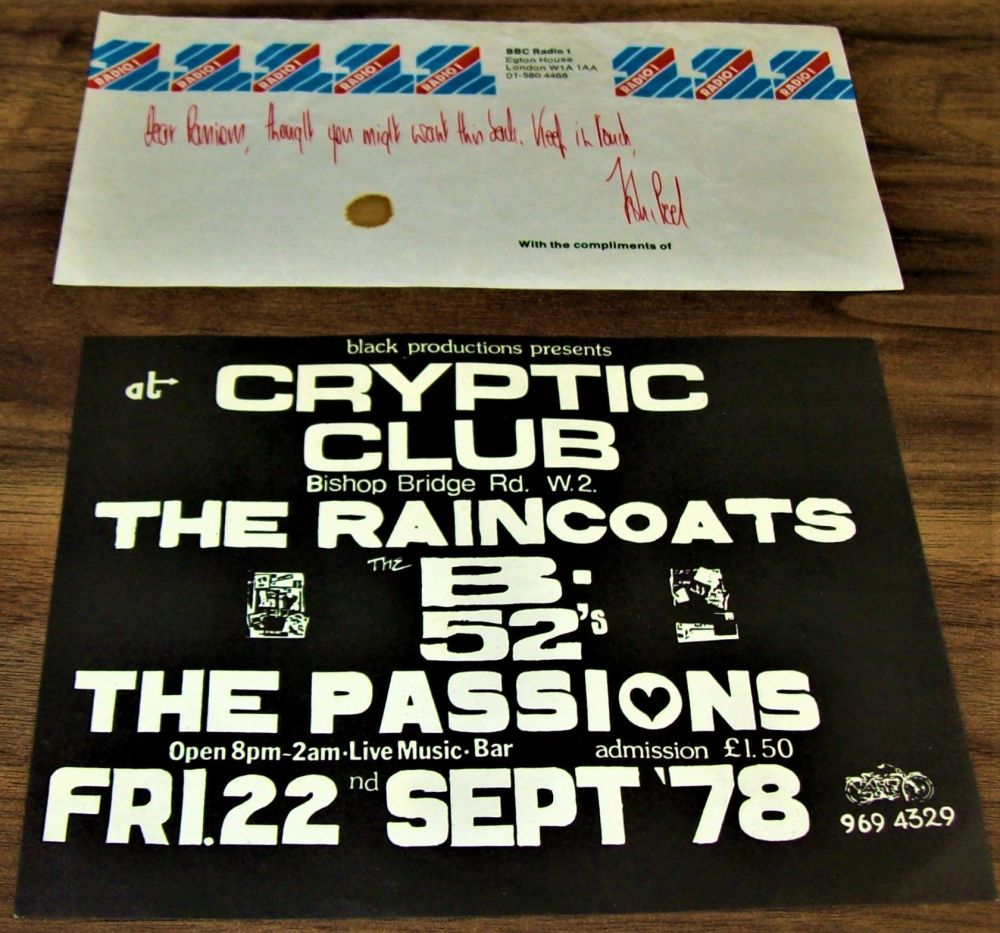 THE B-52's RAINCOATS PASSIONS JOHN PEEL GIGS FLYER FRI 22nd SEPT 1978 LONDO
