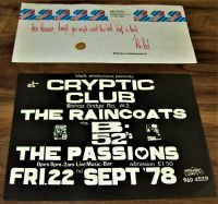 THE B-52's RAINCOATS PASSIONS JOHN PEEL GIGS FLYER FRI 22nd SEPT 1978 LONDON UK