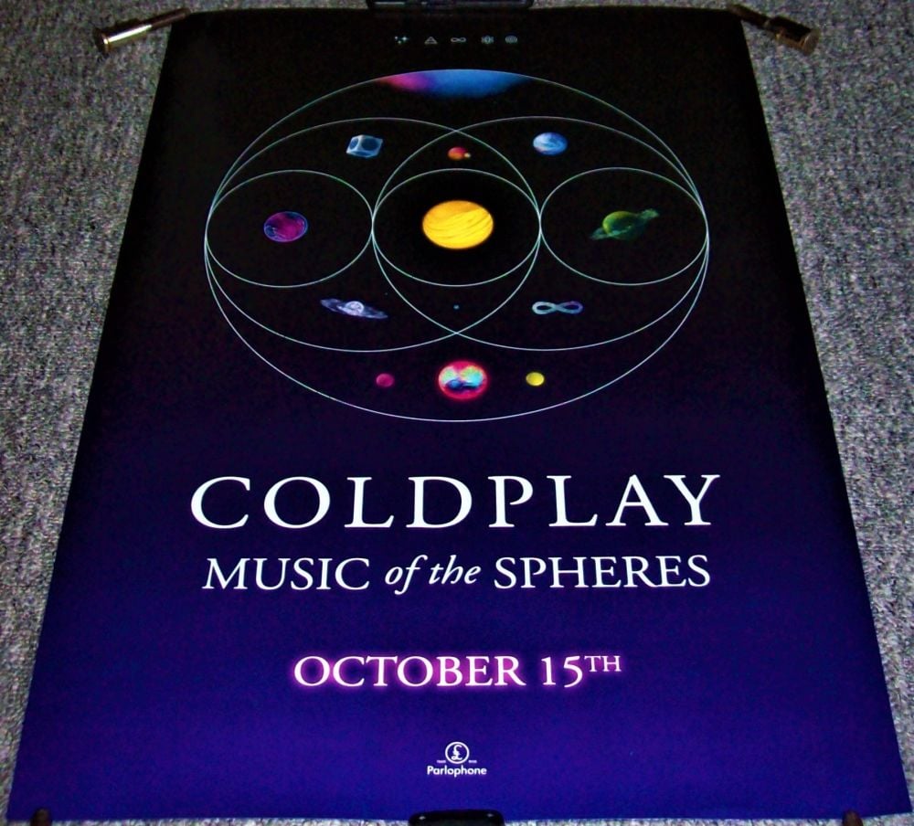 COLDPLAY U.K. RECORD COMPANY PROMO POSTER 'MUSIC OF THE SPHERES' ALBUM FROM