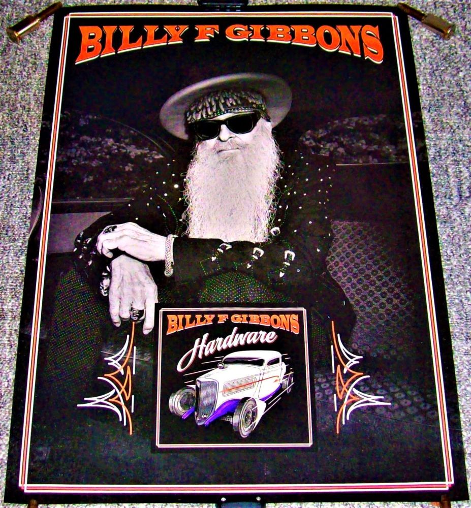 ZZ TOP BILLY GIBBONS U.K. RECORD COMPANY PROMO POSTER 'HARDWARE' ALBUM FROM
